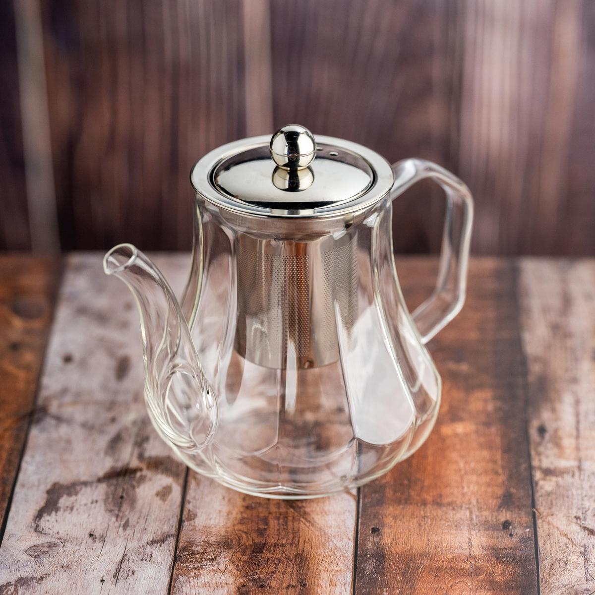 Jarra Calentador Transparente con Colador Acero Inox 800ml
