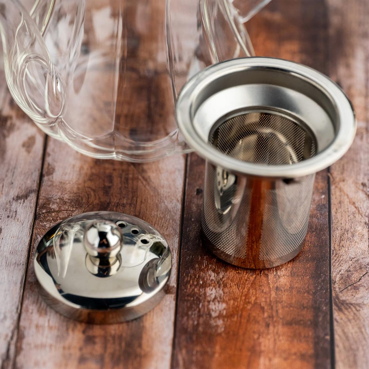 Jarra Calentador Transparente con Colador Acero Inox 800ml