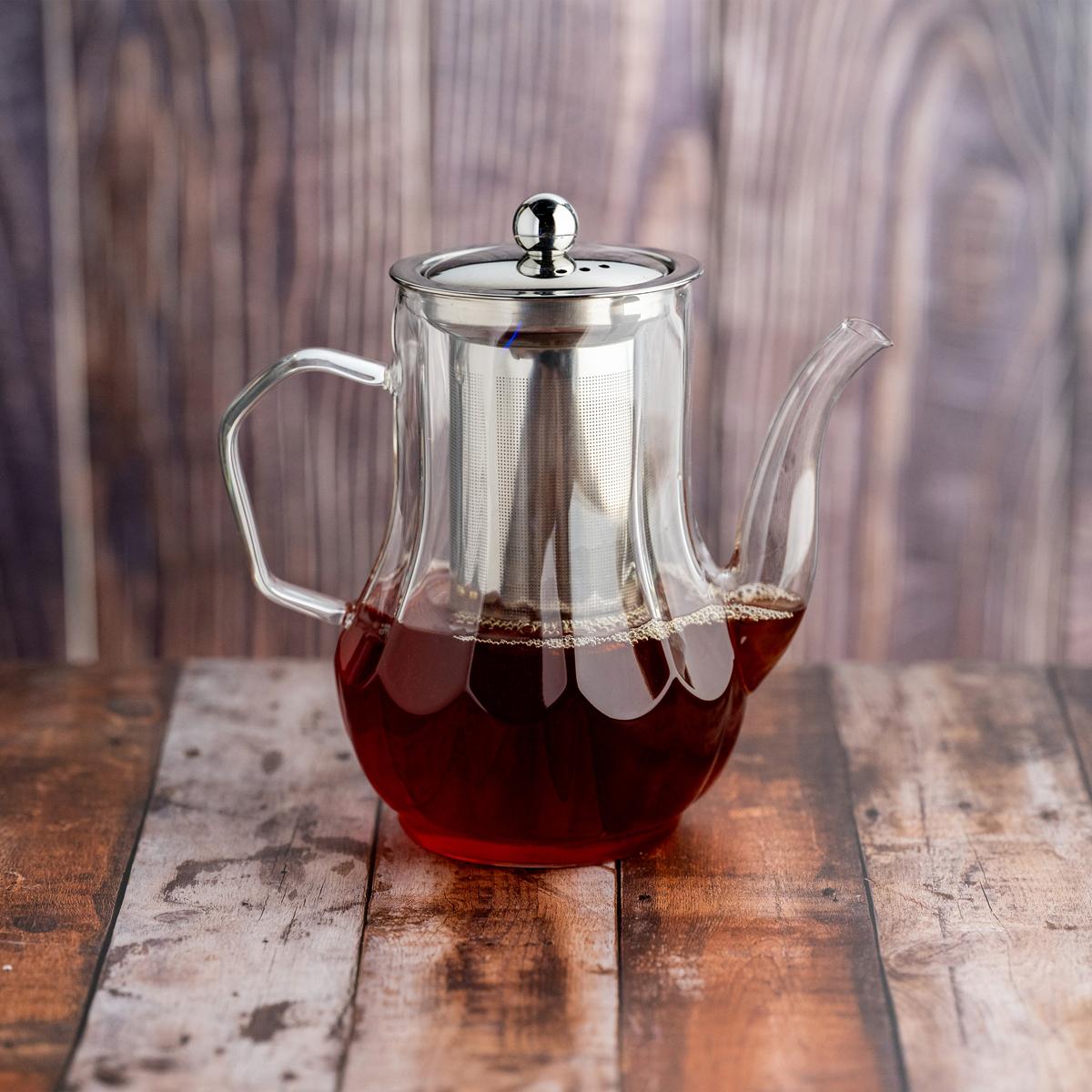 Jarra Calentador Transparente con Colador Acero Inox 800ml