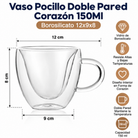 Vaso Pocillo Doble Pared Corazón 150Ml Borosilicato