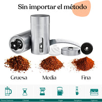 Molino Manual de Café Cilíndrico Acero Inoxidable Plateado 50gr