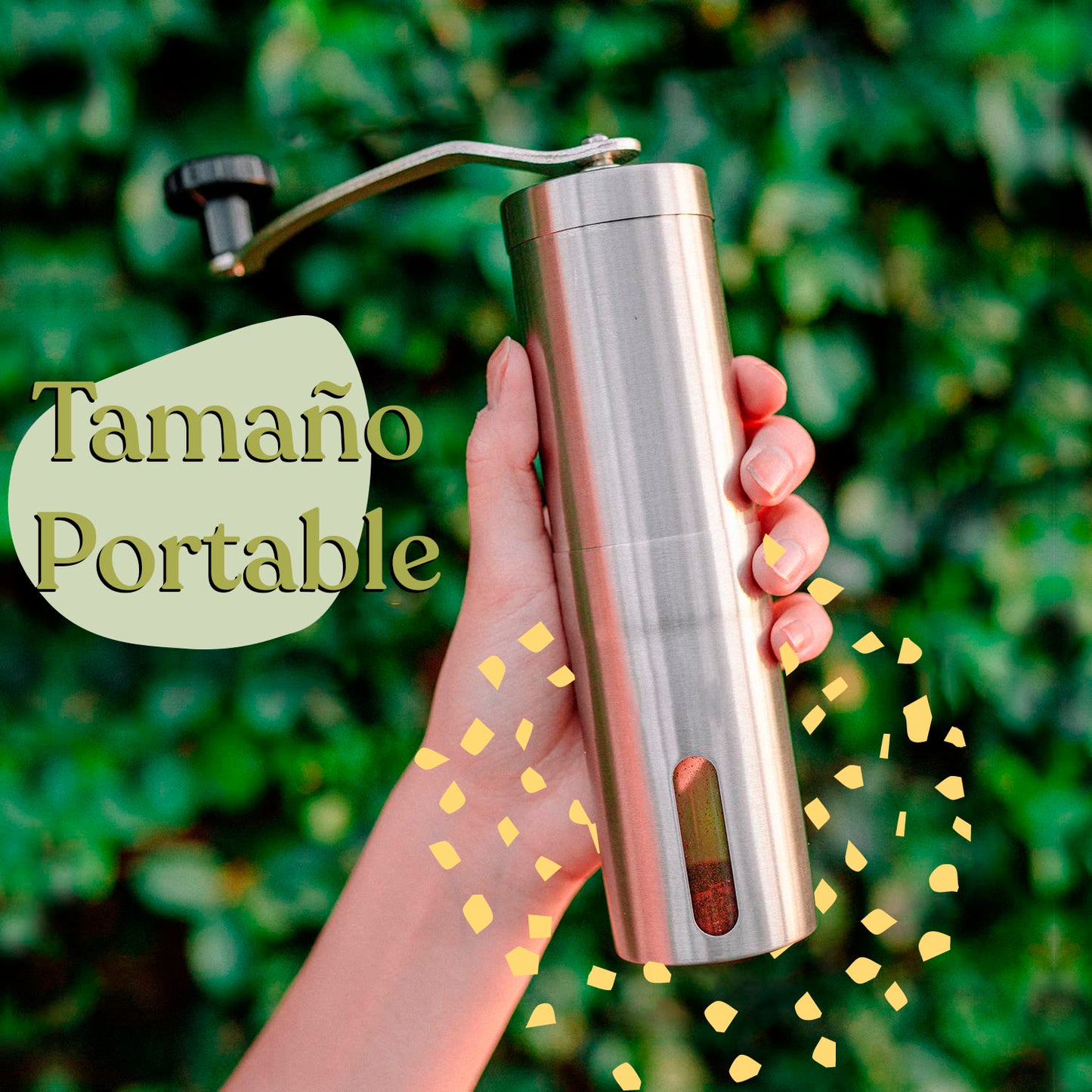 Molino Manual de Café Cilíndrico Acero Inoxidable Plateado 50gr