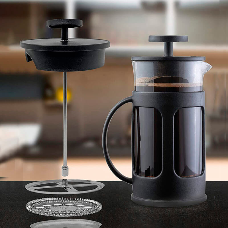 Prensa Francesa Negra French Press Cafetera de Embolo Plano 350ml-600ml-800ml