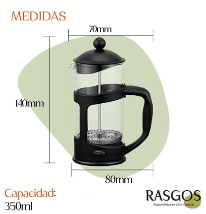 Combo de iniciación | Cafetera Prensa Francesa 350ml + Cuchara Medidora 10g + Café Insignia Rasgos 250g