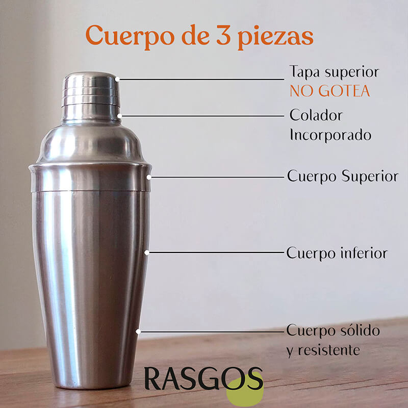 ▷ Botella Mezclador Coctelera Acero Inoxidable Shaker – RASGOS