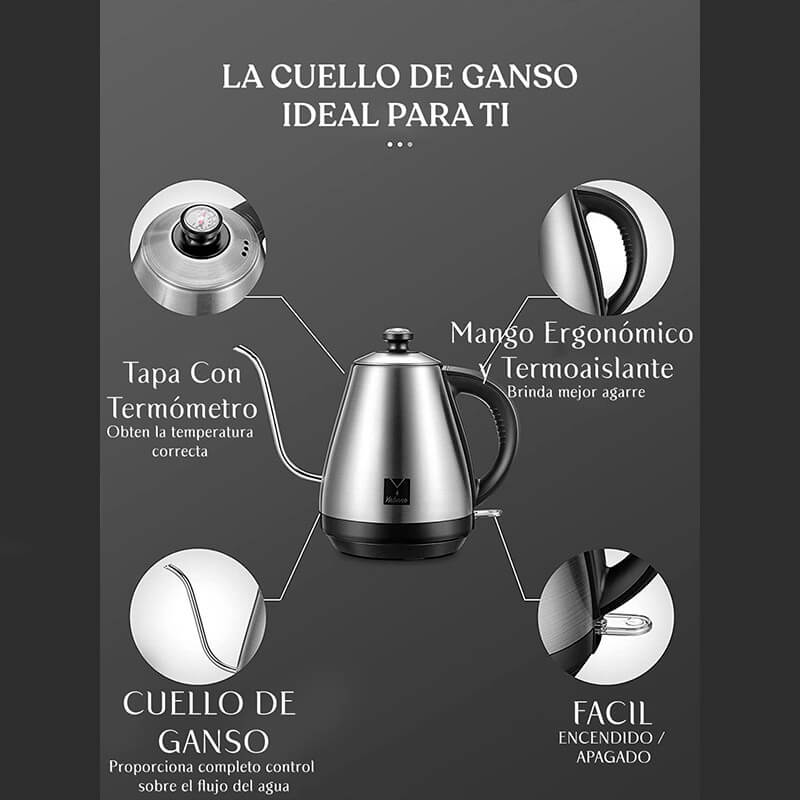 Jarra Hervidora Eléctrica Cuello de Cisne con Termometro