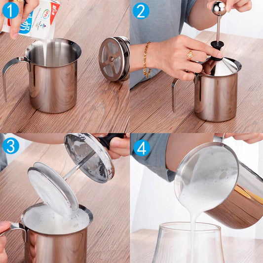 Jarra Espumadora de Leche Prensa Francesa Plata 400ml