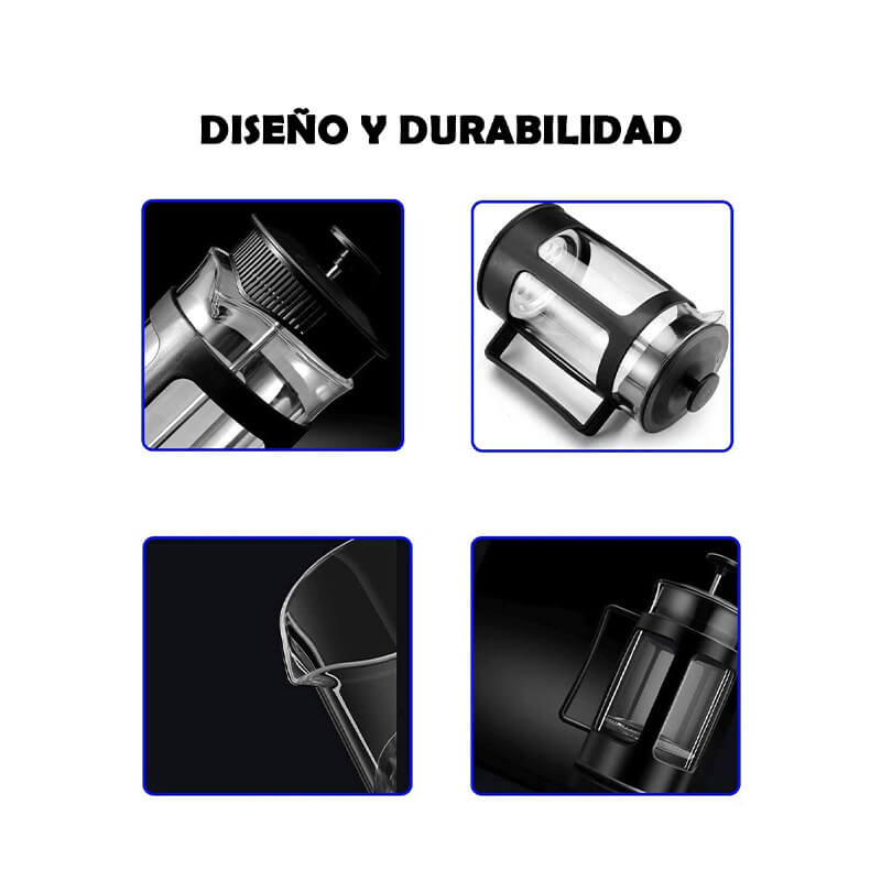 Cafetera Prensa Francesa Negra 350ml Embolo Acero French Press