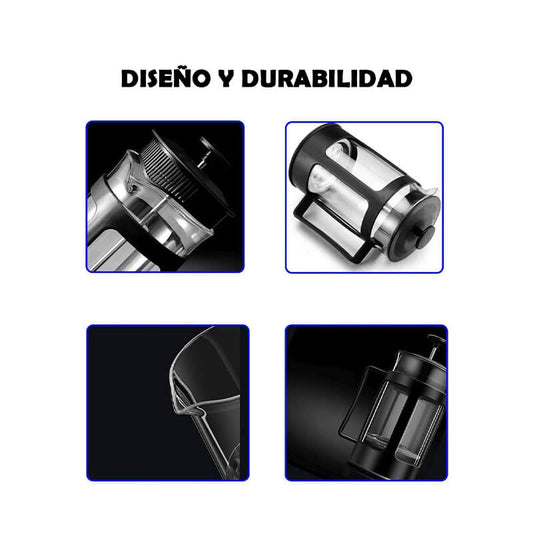 Cafetera Prensa Francesa Negra 350ml Embolo Acero French Press