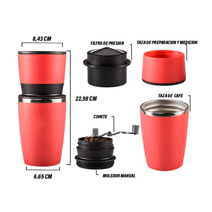 Cafetera Portátil 3 en 1 con Molino, V60 y Termo para Viajes y Oficina